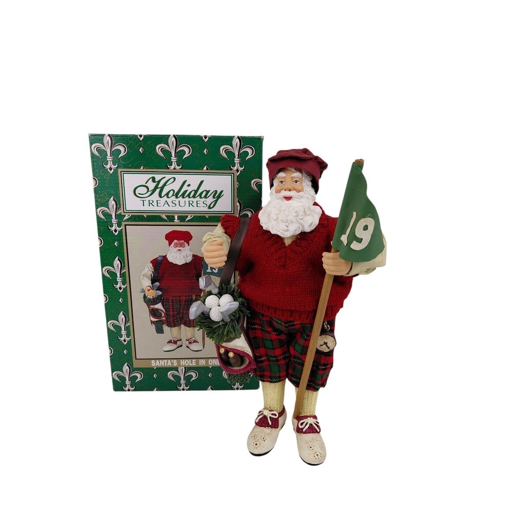 Holiday Treasures Golfing Santa Hole In One Golf Bag  with Box 11"